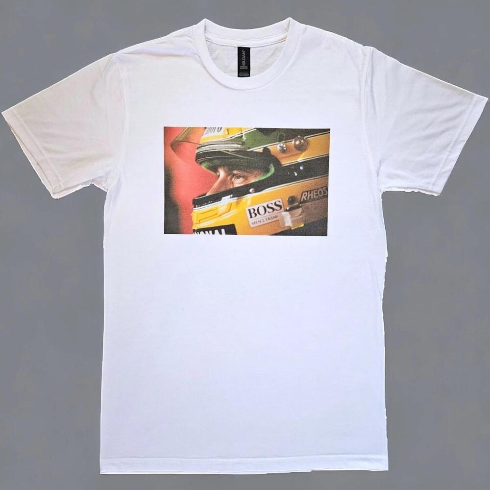 Ayrton Senna Yellow Helmet F1 White T-Shirt